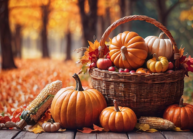 Photo fall harvest in the autumn park thanksgiving vibe