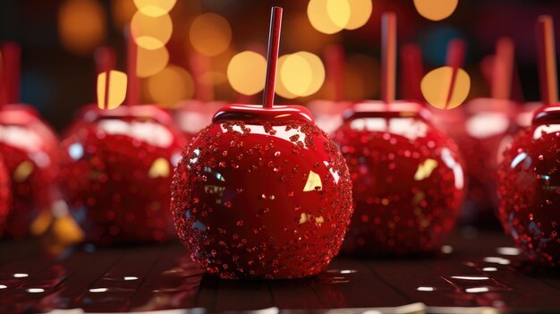 Photo fall harvest cuisine dessert and red candy apples generative ai