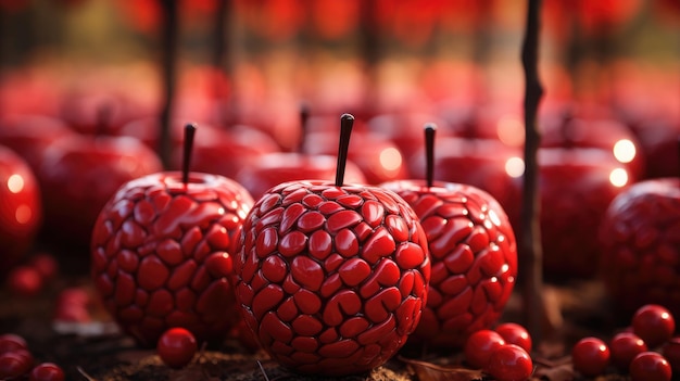 Fall harvest cuisine dessert and red candy apples Generative Ai