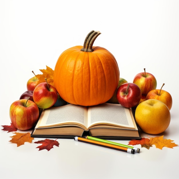 Осенний урожай Открытая математическая книга, поглощенная осенними прелестями