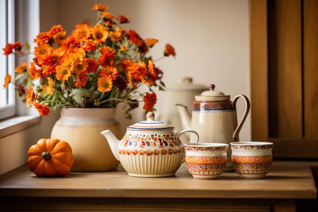 写真 秋 の 家 の 装飾 民俗 の 花 の 魅力 で 美しい 居心地 の 囲気 を 創造 する