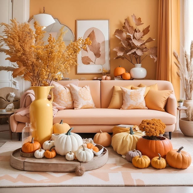 Fall Home Decor in a pastel orange and yellow palette