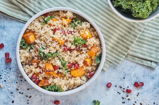 Fall Kale Butternut Squash Pumpkin Pomegranate and Quinoa Salad