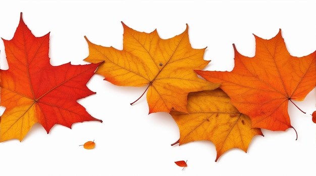 Fall leaves are laying down on a white background by generative ai