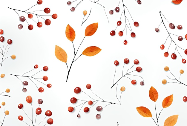 Photo fall leaves and berries on a white background