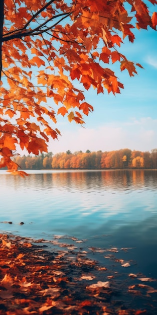 Fall Leaves On The Lake Uhd Image Of Natureinspired Imagery