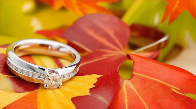 Fall love wedding rings photograph by generative ai