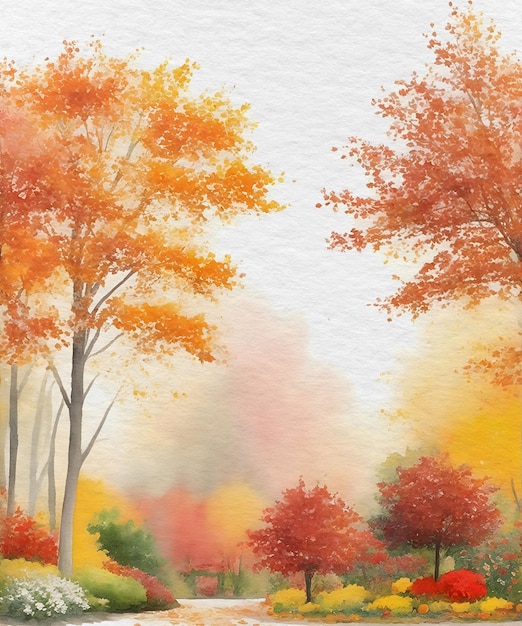 Fall Park Watercolor Painting