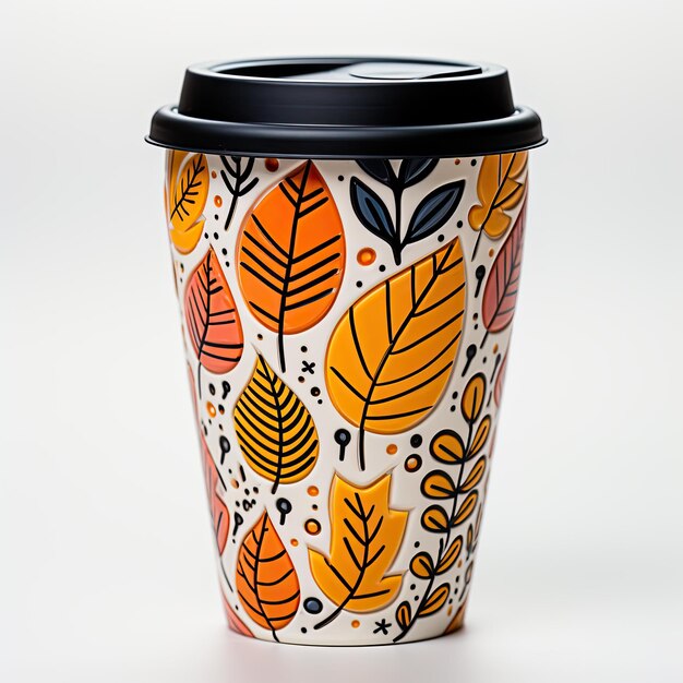 fall pumpkin spice coffee leaves trees pattern