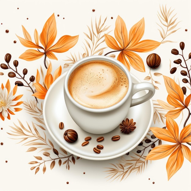 fall pumpkin spice coffee leaves trees pattern