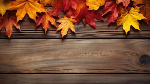 Fall scenery leaves on wood background