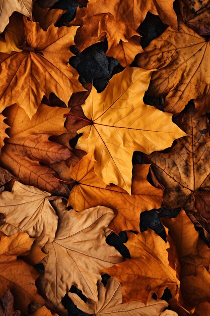 Fall Season Concept PhotoRealistic Fallen Leaves CloseUp Created with Generative AI