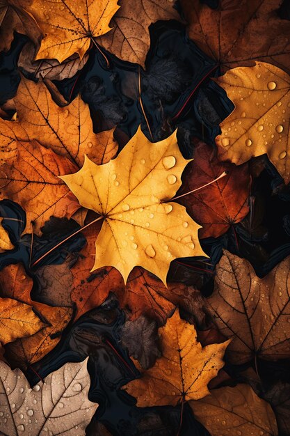 Fall Season Concept PhotoRealistic Fallen Leaves CloseUp Created with Generative AI