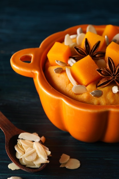 Fall season food concept tasty pumpkin porridge