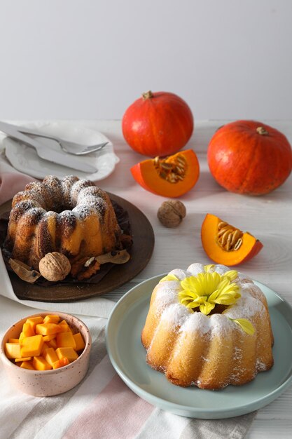 Fall season tasty food concept pumpkin cake