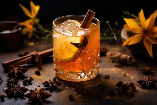 Fall Spiced Hard Apple Cider Cocktail with Cinnamon Cardamom and Star Anise Refreshing Beverage