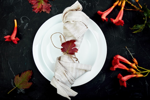 Fall table setting for Thanksgiving day celebration