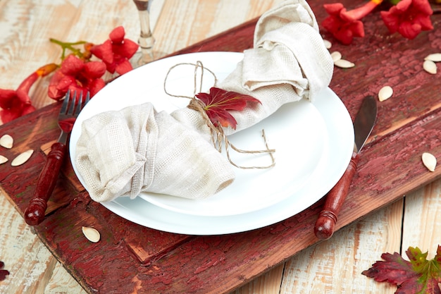 Fall table setting for Thanksgiving day celebration