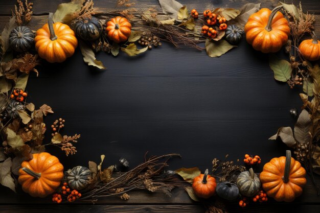 Photo fall template with leaves and pumpkins cozy and inviti high quality photo