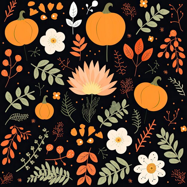fall vector pattern oversized elements pumpkins leaves florals fall colors