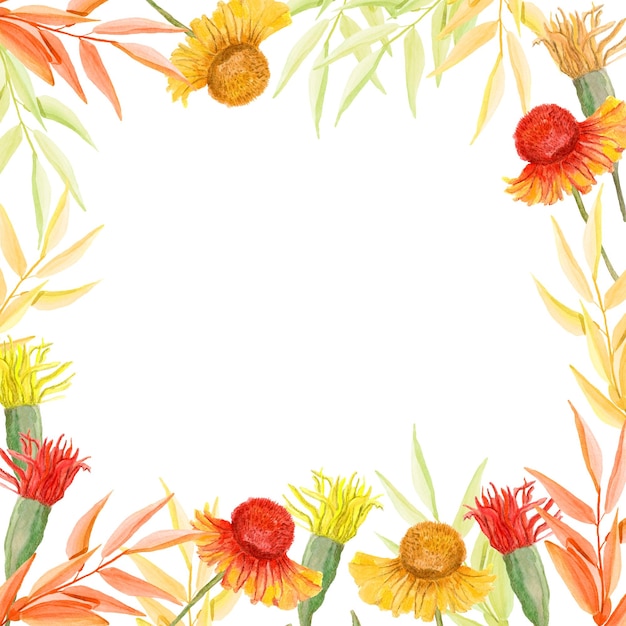 Fall watercolor flowers frame