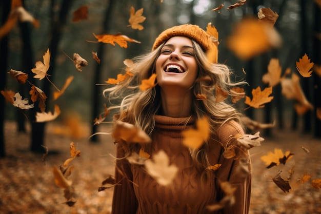 Fall Whimsy Cute Girls in Cozy Sweaters Amidst Fallen Leaves