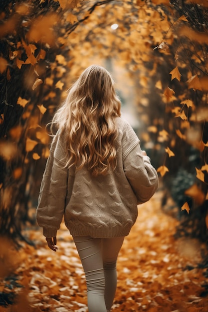 Fall Whimsy Cute Girls in Cozy Sweaters Amidst Fallen Leaves