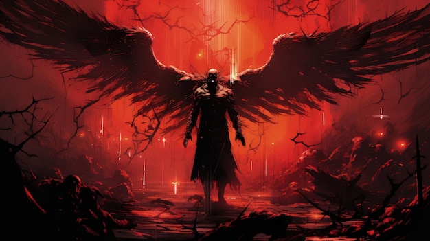 Fallen Angel Lucifer With Darkness Wings Generative AI