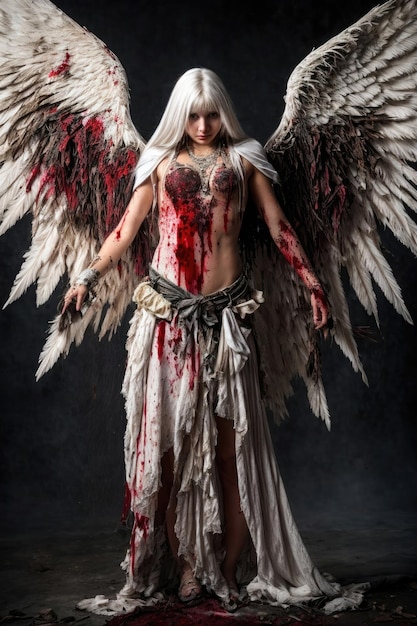 Photo fallen dark angel with wings a burning fallen angel an angel expelled from heaven