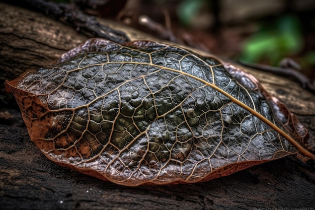 Fallen leaf with intricate veins and texture created with generative ai