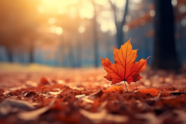 秋の公園の落ちたカエデの葉。 AIが生成した画像。
