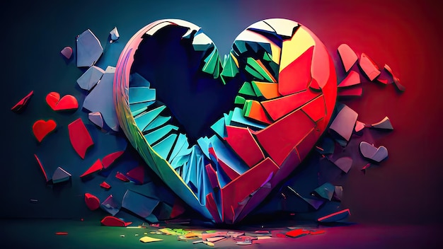 Falling Apart Broken Rainbow Heart Reflecting Challenges and Resilience Generative AI