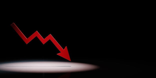 Grafico a freccia che cade sotto i riflettori isolato