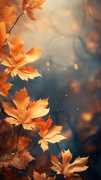 Falling autumn background with bokeh effect abstract design with copy space