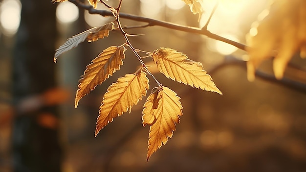 Осенние листья и ветви природы в светлом полупрозрачном мягком пастельном цвете в солнечный день