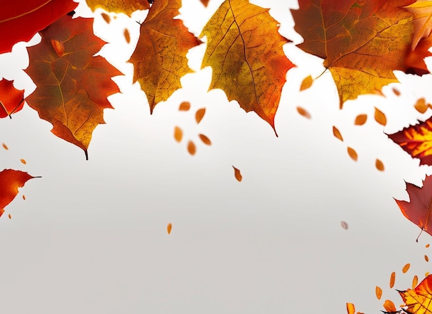 Falling Autumn Leaves On White Background