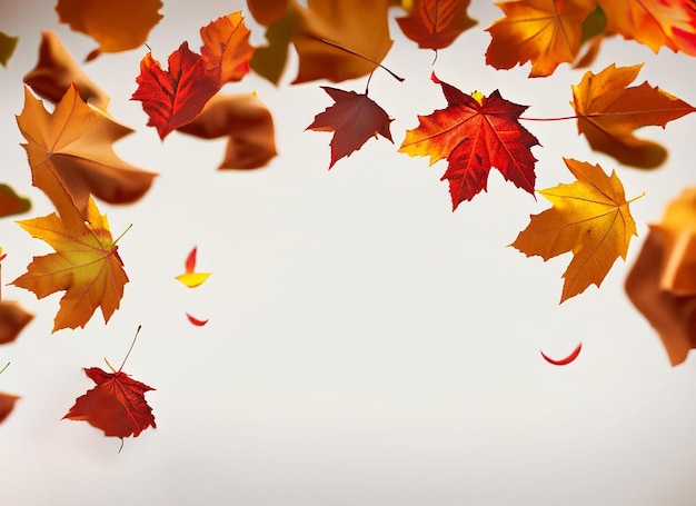 Falling Autumn Leaves On White Background