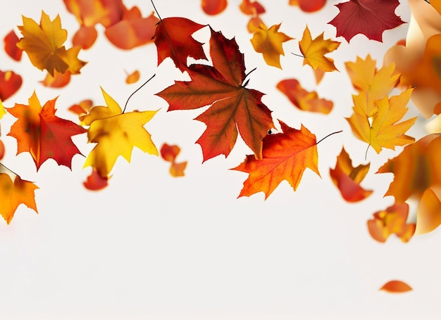 Falling Autumn Leaves On White Background