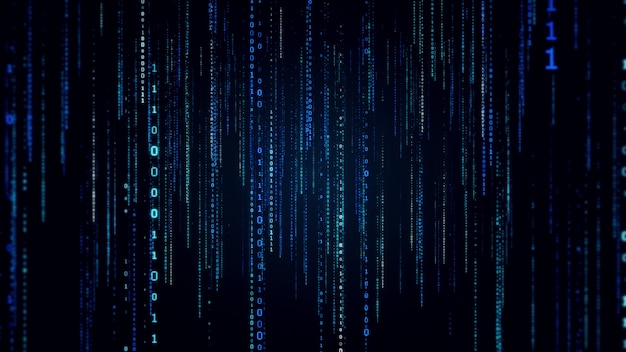 Falling binary code in the matrix style in the technological space 3d illustration