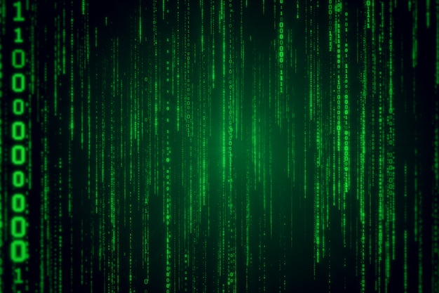 Falling binary code in the matrix style in the technological space 3d illustration