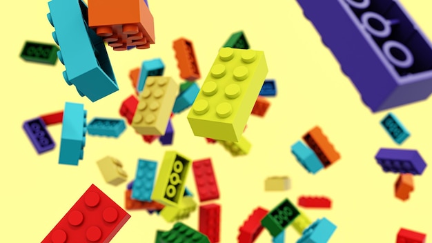 Falling Blog plastic, building block. 3D rendering