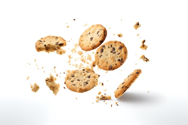 Photo falling broken chip cookies isolated on white background