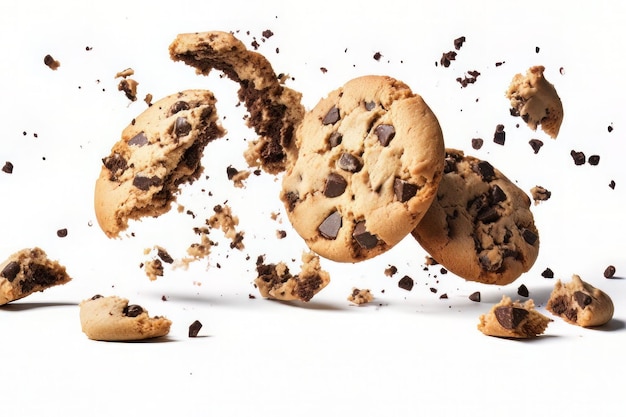 falling broken chocolate chip cookies