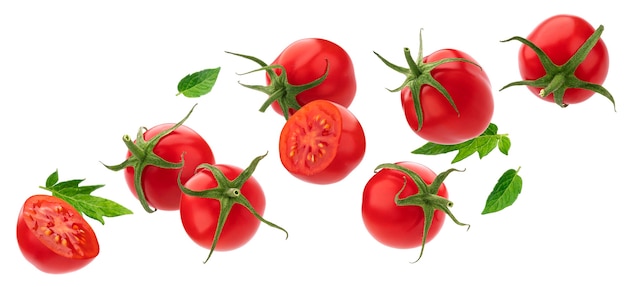 Falling Cherry Tomato isolated on white background with clipping path