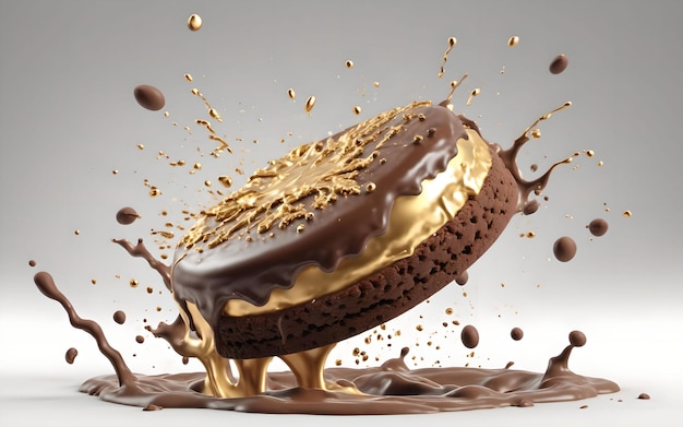 Foto cookie al cioccolato in caduta con splash di crema