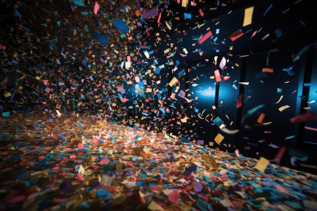 Falling colorful confetti on stage a burst of colorful paper confetti raining down celebration