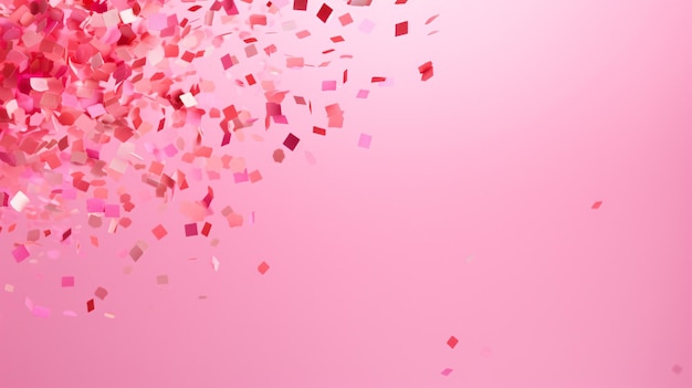 Falling confetti on bright pink background