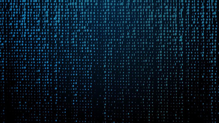 Photo falling digits of binary code illustration of the matrix digital dark background with noise effect corrupted code matrix failure visualization of big data