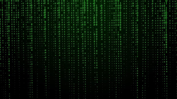 Photo falling digits of binary code illustration of the matrix digital dark background with noise effect corrupted code matrix failure visualization of big data