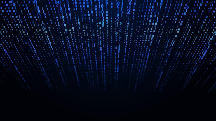 Photo falling digits of binary code illustration of the matrix digital dark background with noise effect corrupted code matrix failure visualization of big data